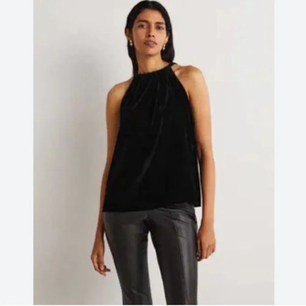 Boden Womens Halter Top UK 12 US 8 Navy Blue Velvet Halterneck T1093 NWT